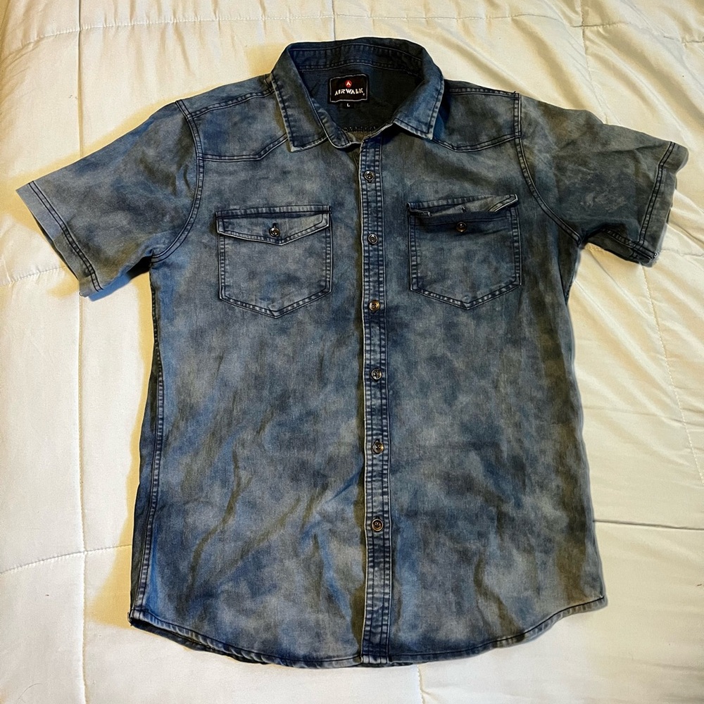 Denim Washed, Large Size, Button Down Shirt